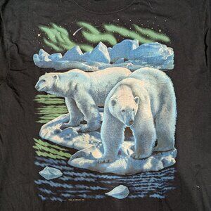 Alaska Polar Bear T Shirt Northern Lights Black Blue USA Size L